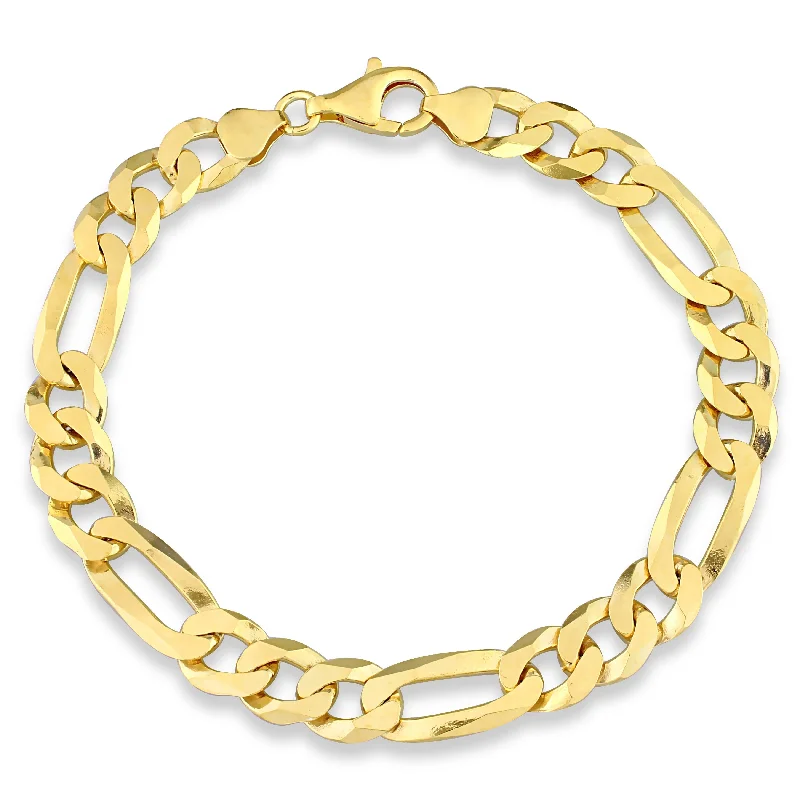 Mixed metal bracelets  Miadora 18kt Yellow Gold Plated Sterling Silver Figaro Men's Bracelet