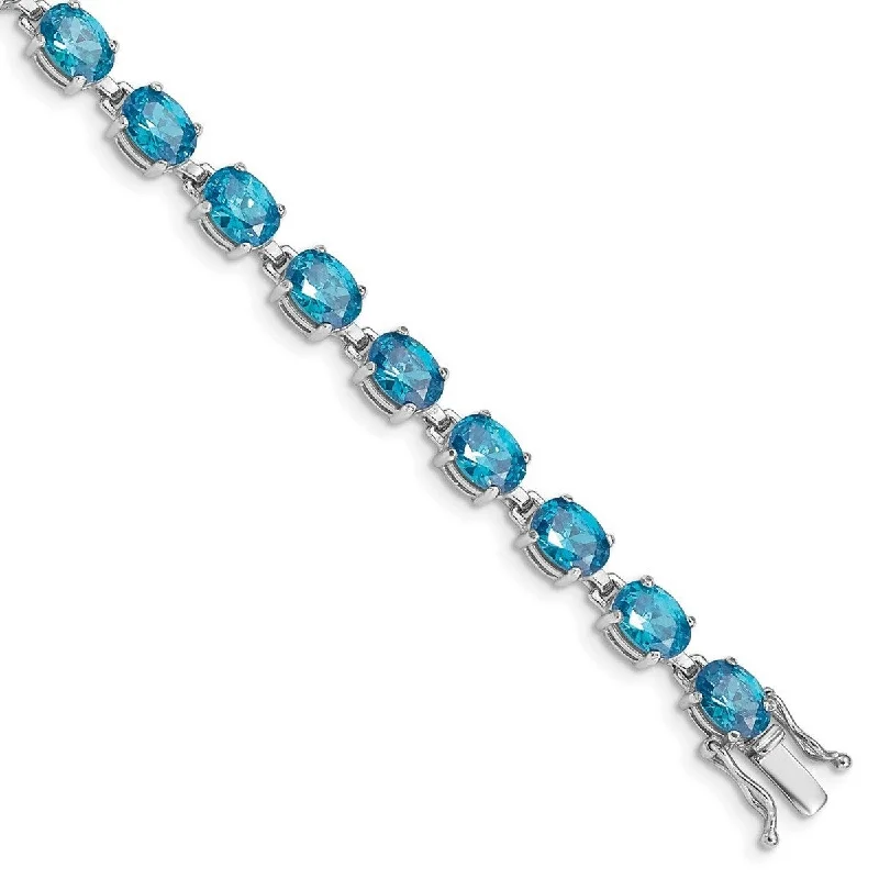 Statement bracelets for women  Curata 925 Sterling Silver Polished Box Catch Closure Blue Topaz Bracelet Box Clasp