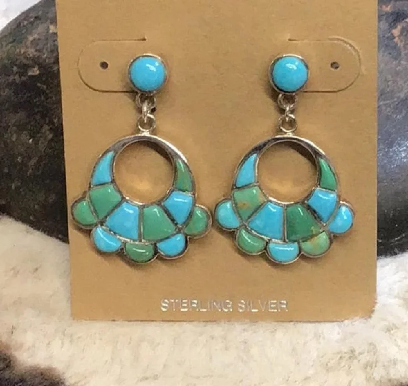 Christmas-themed earringsBlue Green Turqoise Inlay Hoop Dangle Earrings