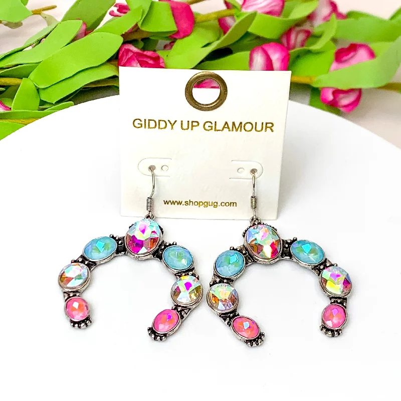 Waterproof earringsDesert Glow Silver Tone Naja Pendant Drop Earrings in Pink and Turquoise