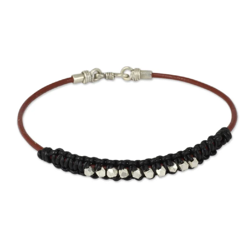 Classic pearl bracelets  Handmade Men's Leather Silver 'Constellation in Black' Bracelet (Thailand)