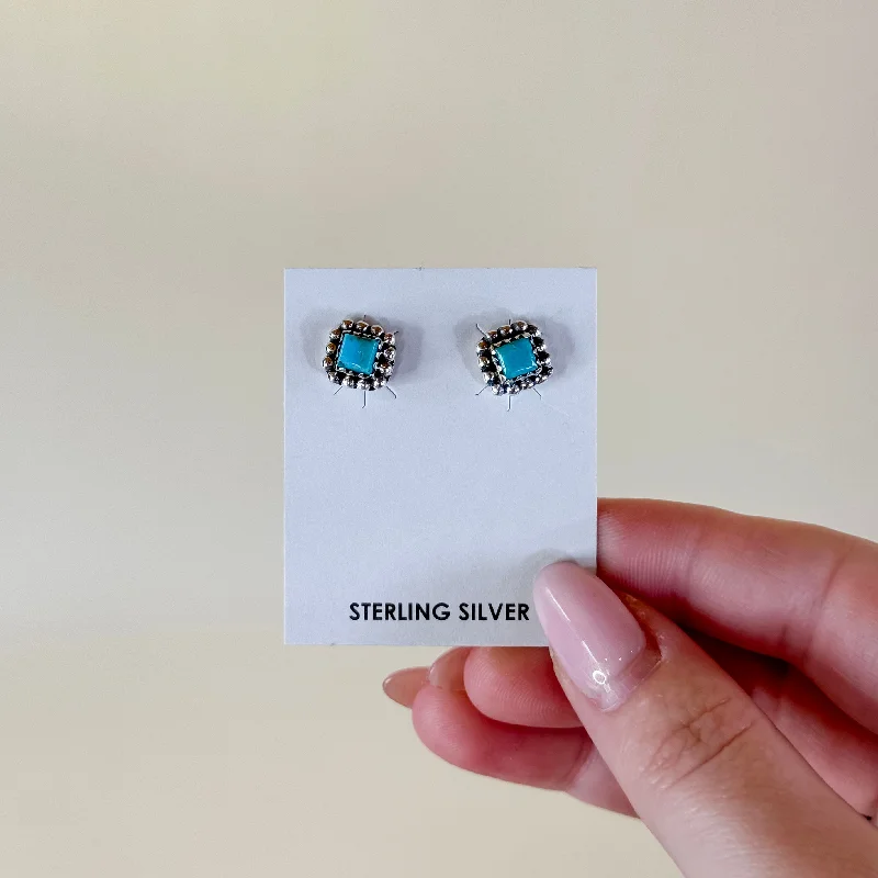 Rose gold dangle earringsHada Collection | Handmade Sterling Silver Square Kingman Turquoise Stud Earrings