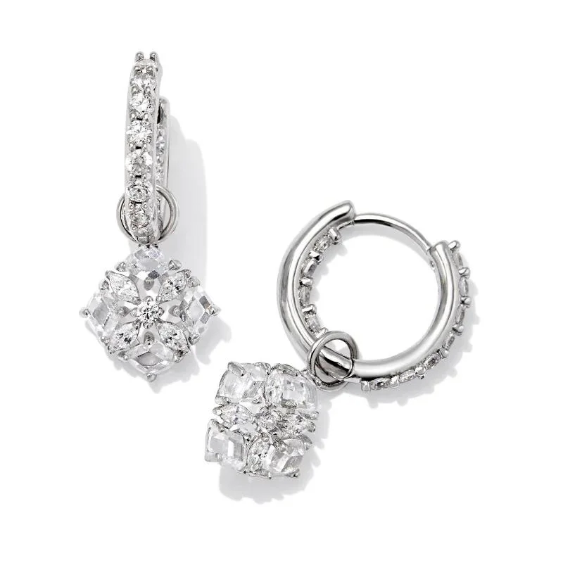 Fashion earrings underKendra Scott | Dira Convertible Silver Crystal Huggie Earrings in White Crystal