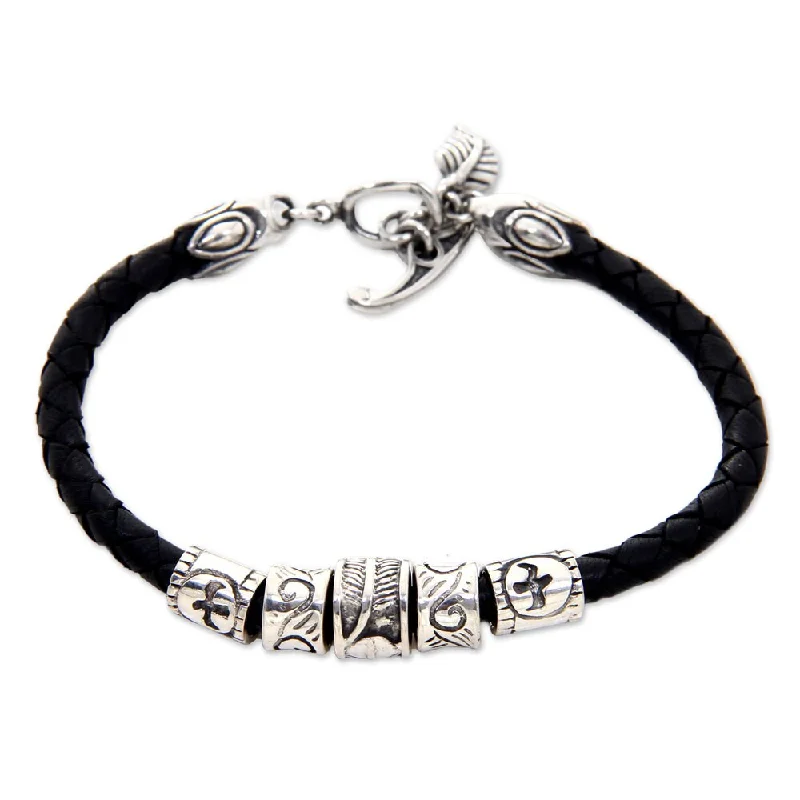 Bracelet sets for layering  Handmade Leather Sterling Silver 'Open Tribal Scroll' Bracelet (Indonesia)