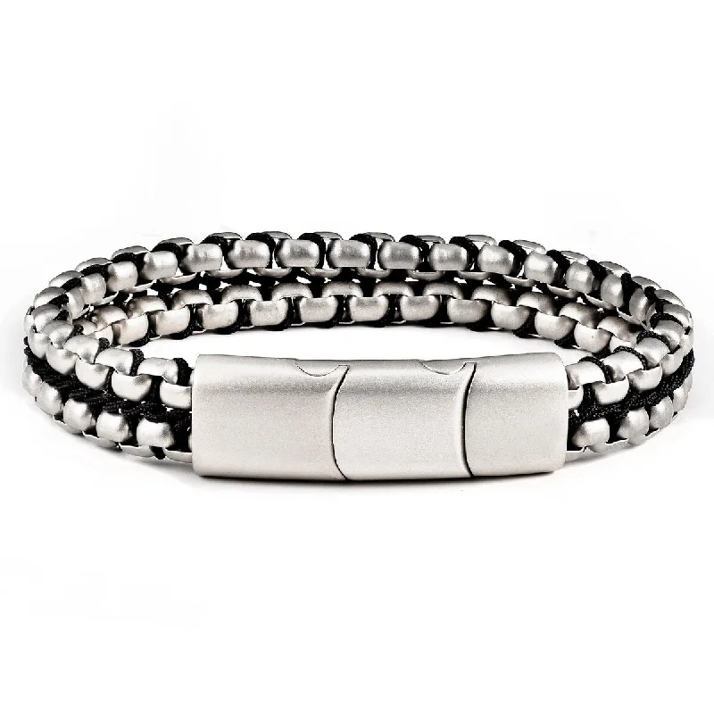 Sterling silver bracelets  Matte Steel Double Row Box Chain Bracelet (11mm) - 8" + 0.5" Ext.