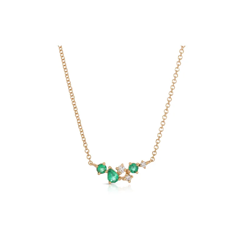 Black necklaces for women  14K Rose Gold Emerald and Diamond Fancy Shape Necklace