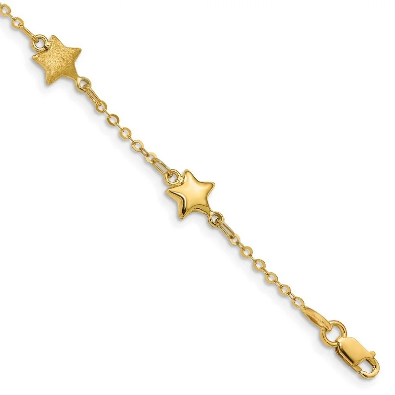 Birthday gift bracelets  Curata 14k Brushed and Polished Stars Bracelet 7 Inch