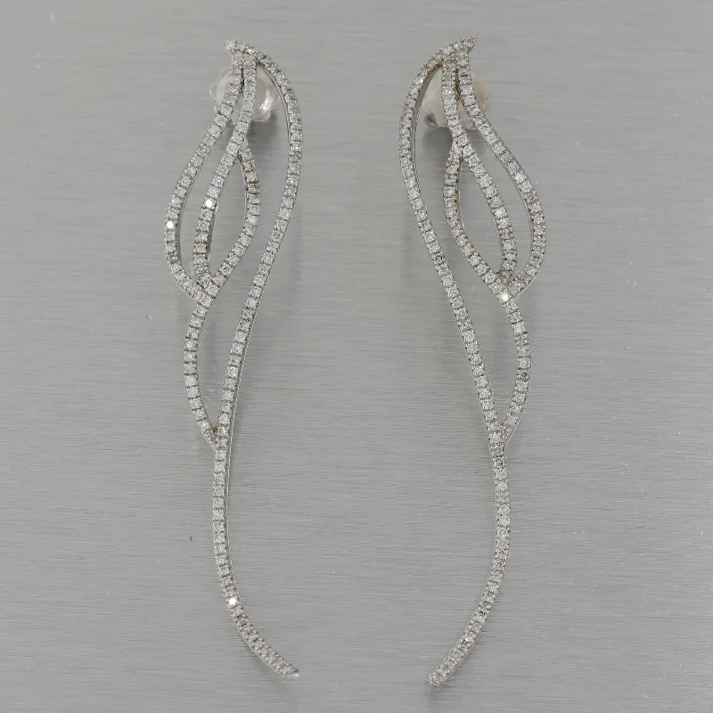 Handmade earrings14k White Gold 1.25ctw Diamond Long Hanging Bridal Earrings