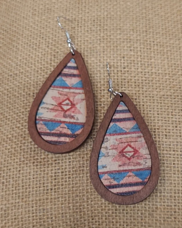 Rose gold dangle earringsAztec Teardrop Wood Earrings