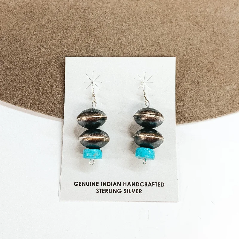 Personalized name earringsNavajo | Navajo Handmade Sterling Silver Saucer Navajo Pearl Drop Earrings with Turquoise Stones