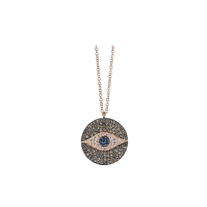 Zodiac sign necklaces  14KT Rose Gold Black Rhodium Diamond Pave and Sapphire Evil Eye Necklace