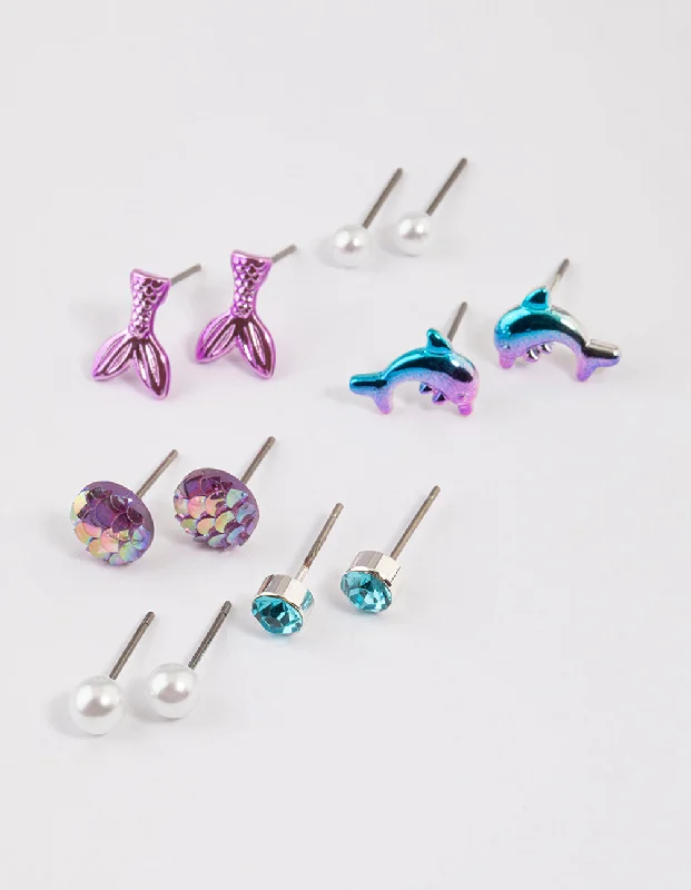 Platinum earringsKids Silver Dolphin Stud Earrings 6-Pack