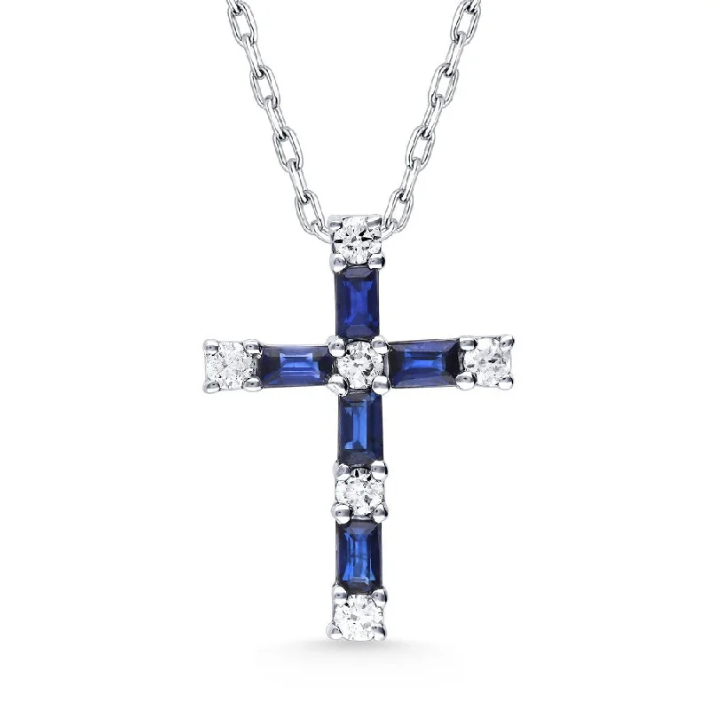 Boho tribal necklaces  14k Sapphire and Diamond Cross Pendant Necklace