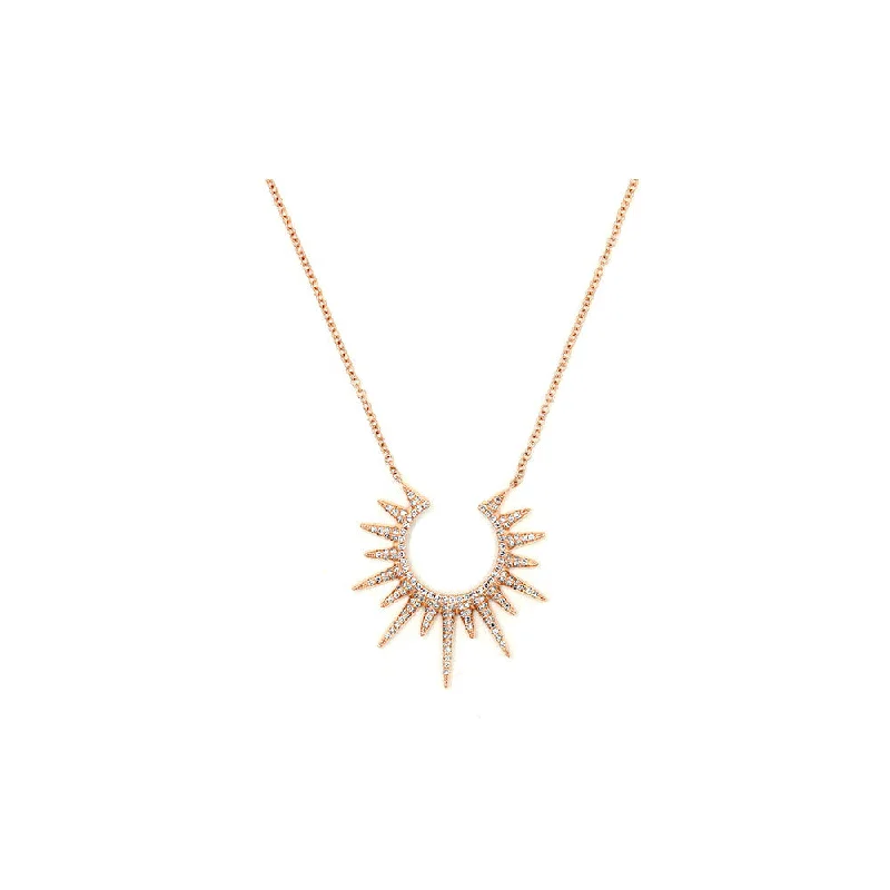 Birthday gift necklaces  14k Rose Gold Diamond Pave Open Starburst Necklace