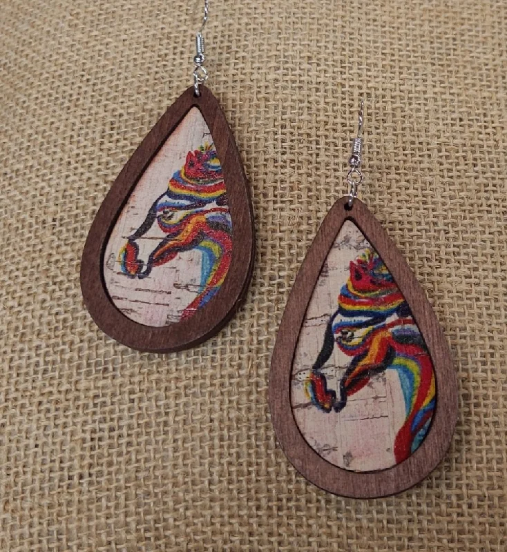 Cross earringsHorse Wood Teardrop Earrings