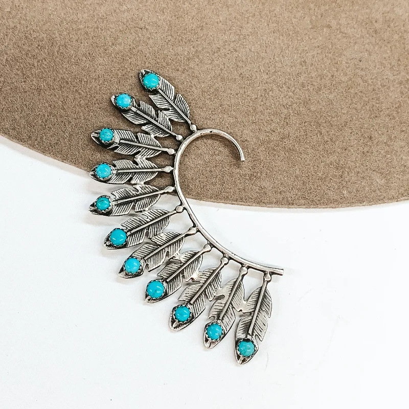 Crystal earringsNavajo | Navajo Handmade Sterling Silver 11 Feather Right Ear Cuff with Turquoise Stones