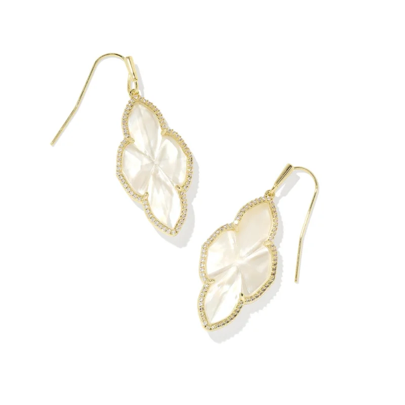 White gold earringsKendra Scott | Abbie Pave Frame Gold Drop Earrings in Ivory Mother Of Pearl