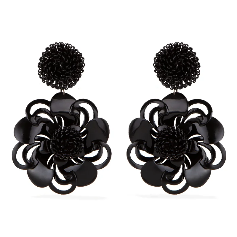 Winter snowflake earringsBlack Pompom Flower Earrings