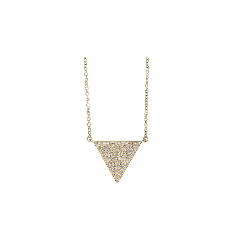 Geometric pendant necklaces  14KT Yellow Gold Diamond Pave Triangle Necklace