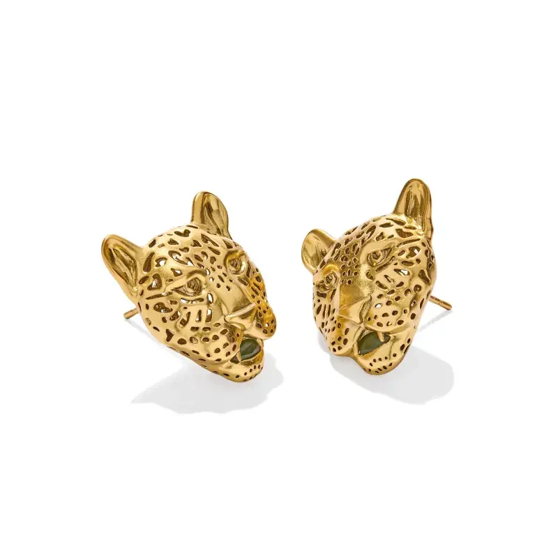 Rose gold and crystal earringsKendra Scott | Maura Jaguar Gold Statement Stud Earrings in Sage Serpentine