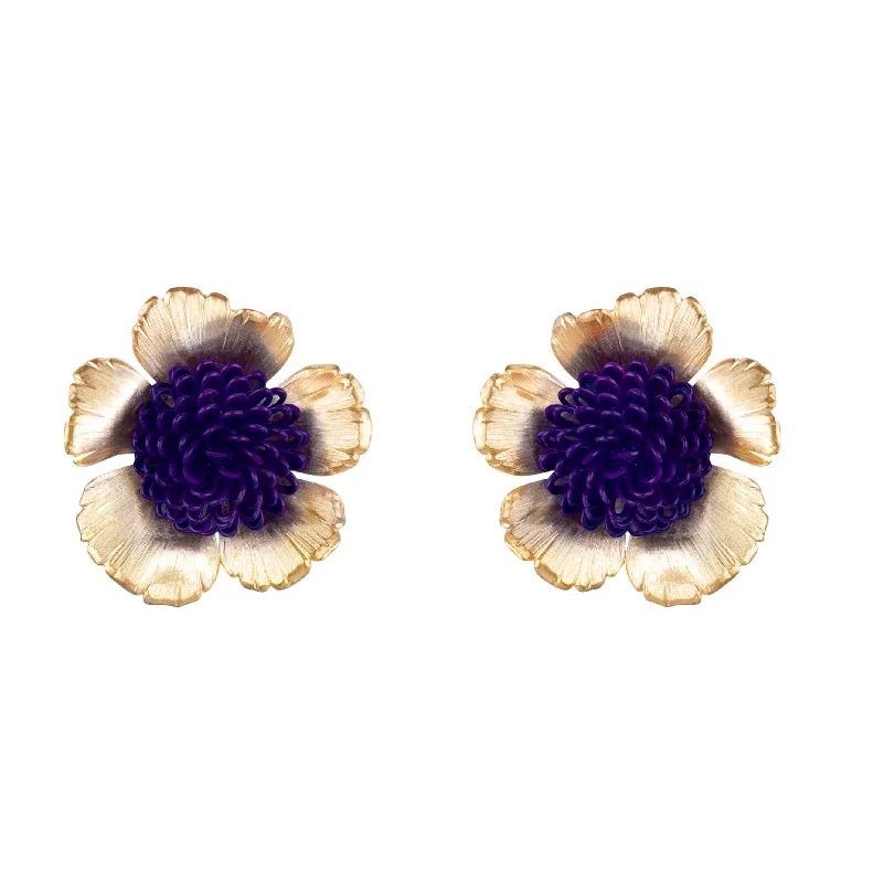 Ear cuffs for non-pierced earsPurple Floral Pompom Earrings