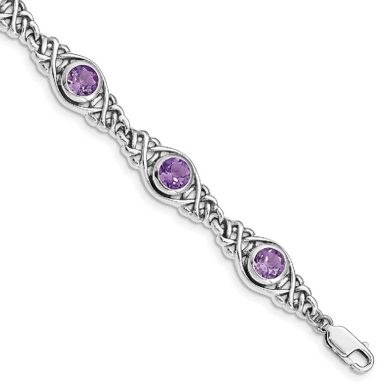 Gothic bracelets for women  Curata 925 Sterling Silver Polished Amethyst Bracelet 7.25 Inch Lobster Claw