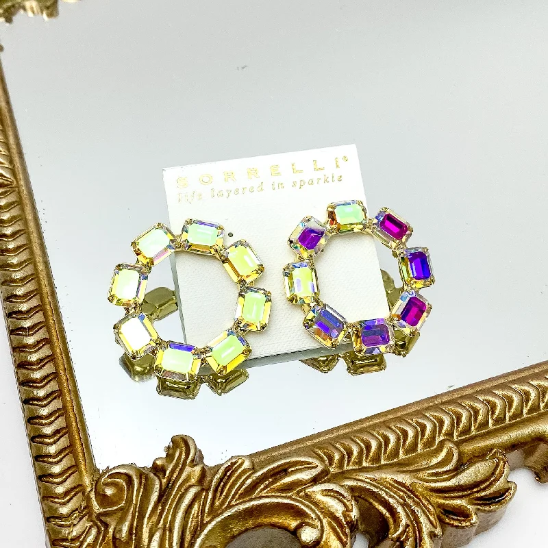 Sterling silver earringsSorrelli | Octavia Statement Earrings in Bright Gold Tone with Aurora Borealis Crystals