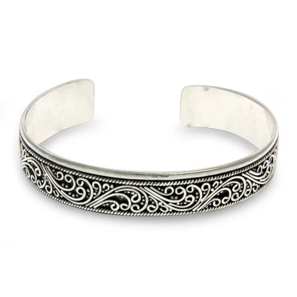 Elegant chain bracelets  Sterling Silver Cuff Bracelet, 'Fern Ribbon' (Indonesia) - 7'6" x 9'6"