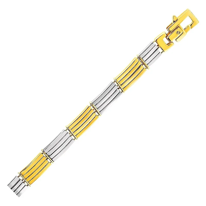 Moon and sun bracelets  Mens Bracelet with Shiny Bars in 14k Two Tone Gold