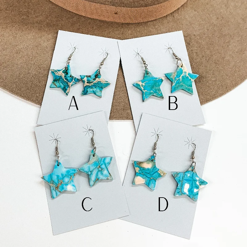 Rose gold dangle earringsNavajo | Navajo Handmade Star Blue Indigo Turquoise Slab Earrings on Sterling Silver Fishhook