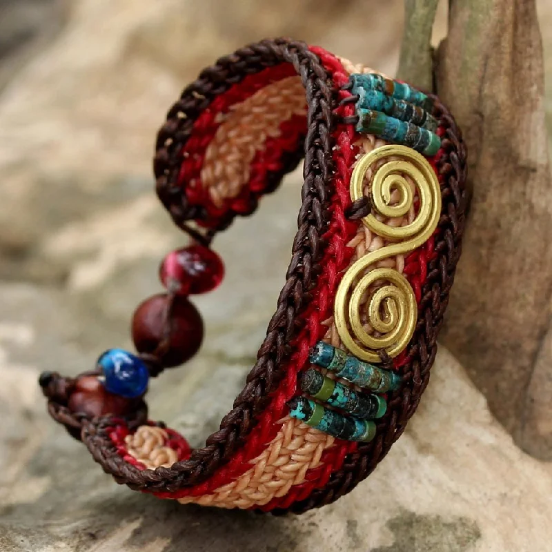 Valentine’s Day gift bracelets  Handmade Brass 'Siam Spirals' Turquoise Bracelet (Thailand)