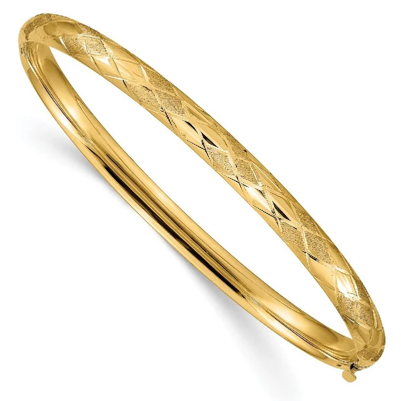 Asymmetrical bracelets  Curata 14k Yellow Gold Satin Hollow Polished Fold-over No safety bar 4.75mm Sparkle-Cut Fancy Hinged Bangle Bracelet