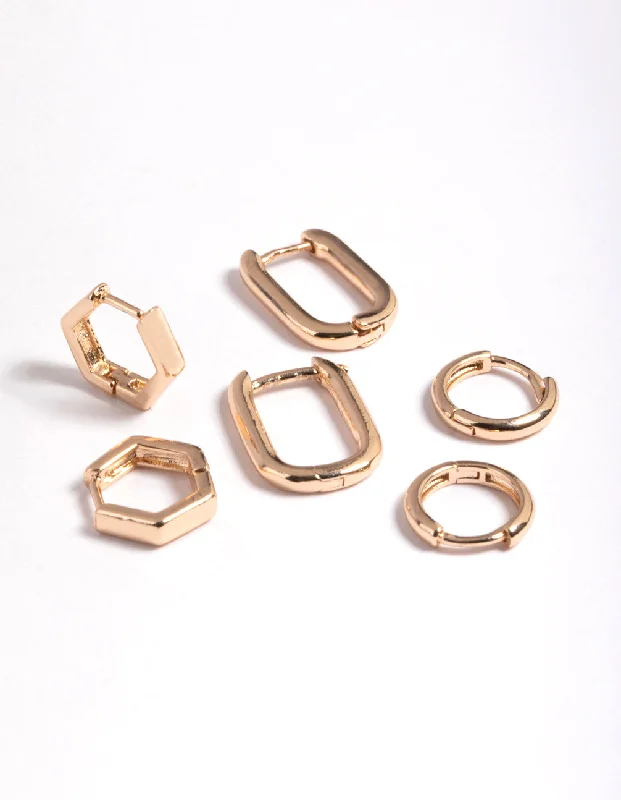 14k gold stud earringsGold Mini Shaped Huggie Earrings Pack