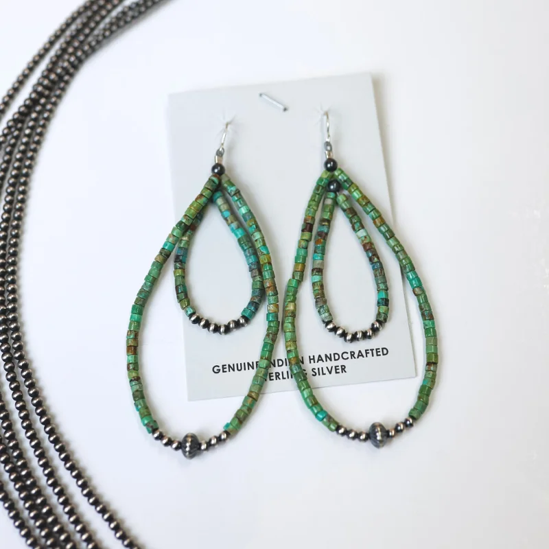 Spring floral earringsNavajo | Navajo Handmade Double Layered Turquoise Beaded Teardrop Earrings with Sterling Silver Navajo Pearls