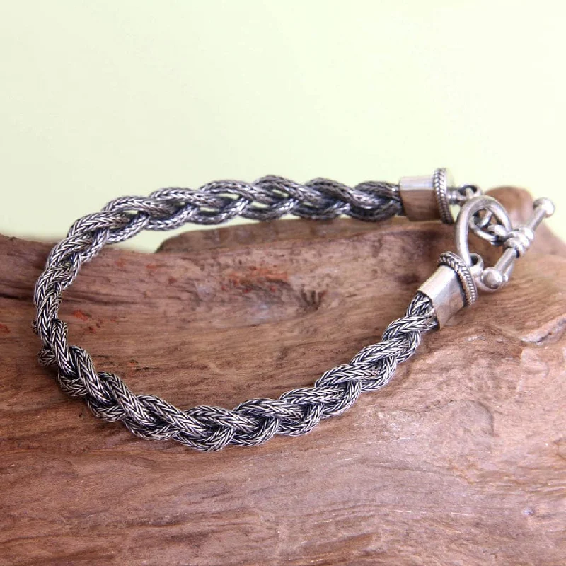 Butterfly charm bracelets  Handmade Sterling Silver Men's Naga Braid Bracelet (Indonesia)