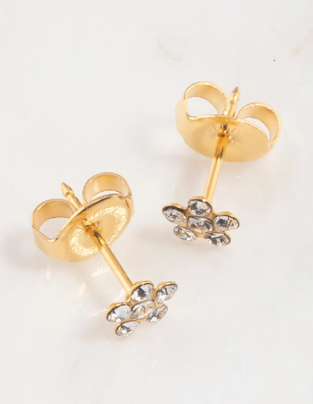 Non-tarnish earringsGold 24K Daisy Crystal Percing Stud