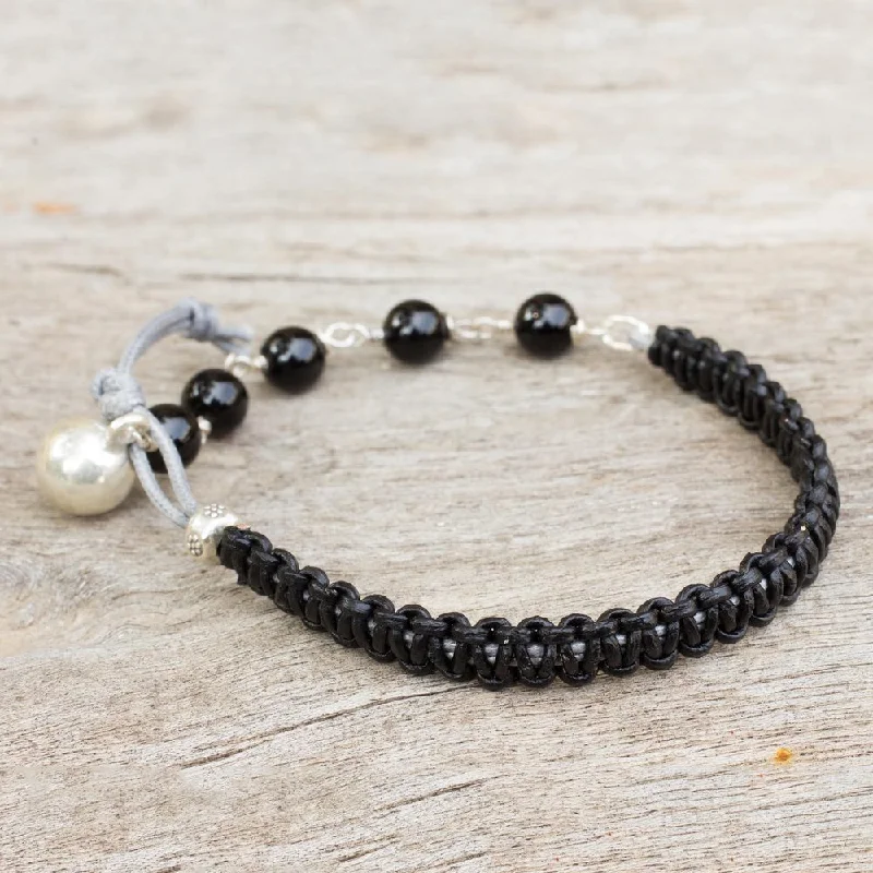 Birthstone bracelets for women  Handmade Silver Leather 'Fantasy Eclipse' Onyx Bracelet (Thailand)