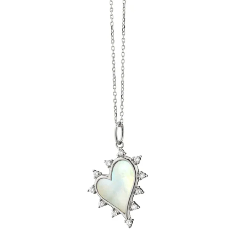 Gold and diamond necklaces  MRK Mother of Pearl Heart Necklace with White Sapphires