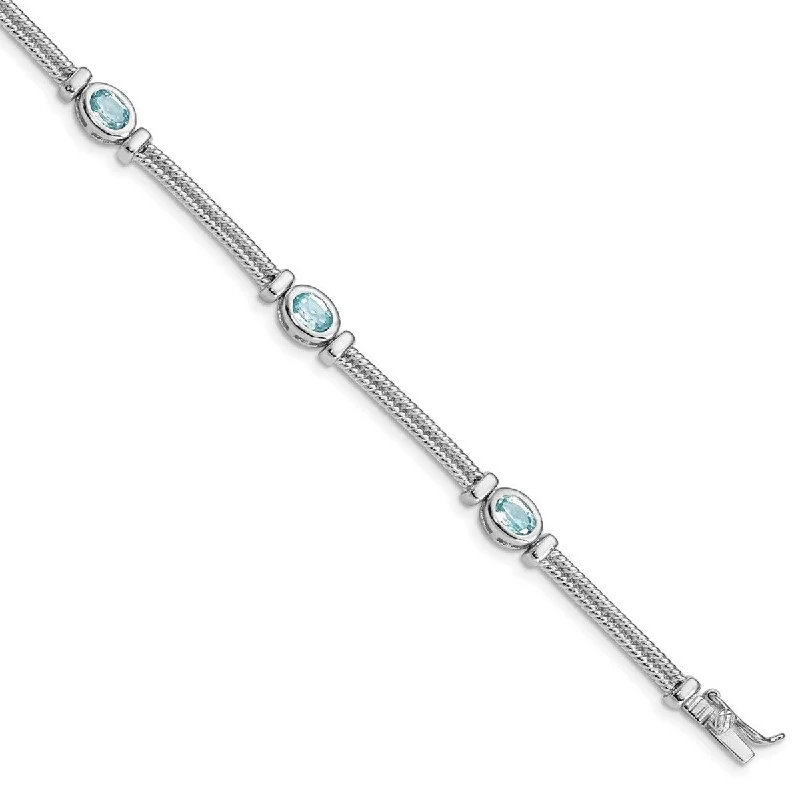 Waterproof bracelets  Curata 925 Sterling Silver Textured Polished Box Catch Closure Blue Topaz Bracelet 7 Inch Box Clasp