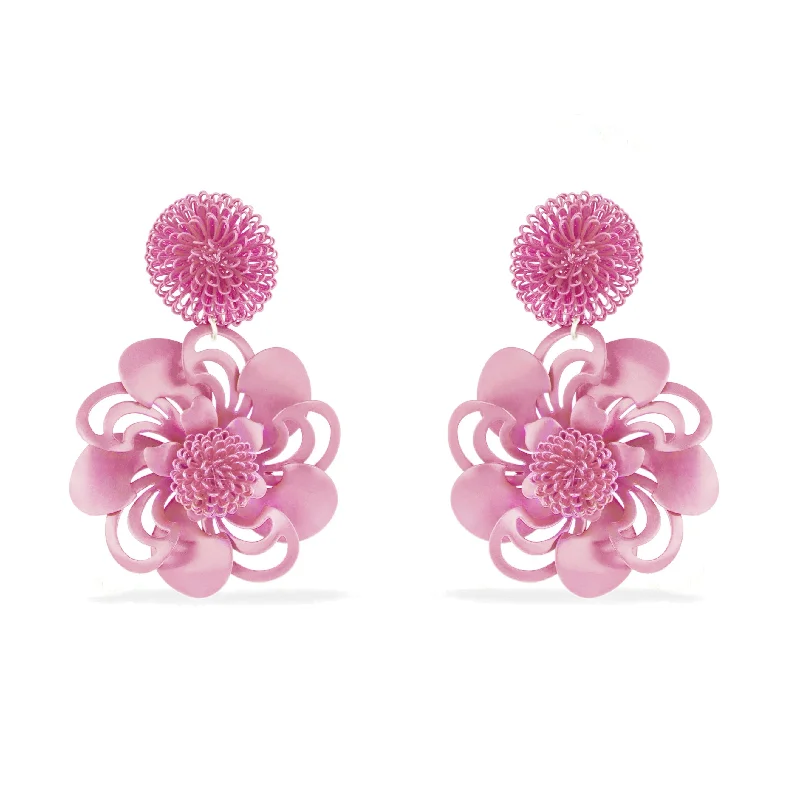 Christmas-themed earringsPink Pompom Flower Earrings