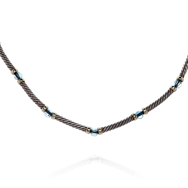 Small pendant necklaces  Estate David Yurman Two-Tone 15.5" Alternating Cable Bar Blue Topaz Station Necklace