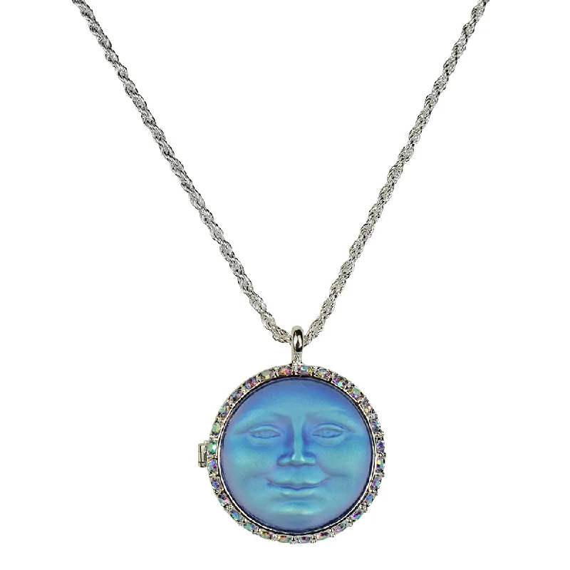 Thin wire necklaces  Love Never Dies Glass Seaview Moon Locket Necklace (Sterling Silvertone/Tanzanite AB)