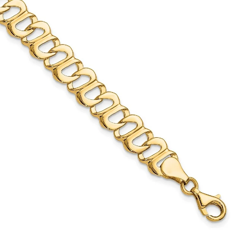 Star-shaped bracelets  Curata 14kt Yellow Gold Solid Open back Fancy Lobster Closure Polished and Textured Link Bracelet 8.75 Inch