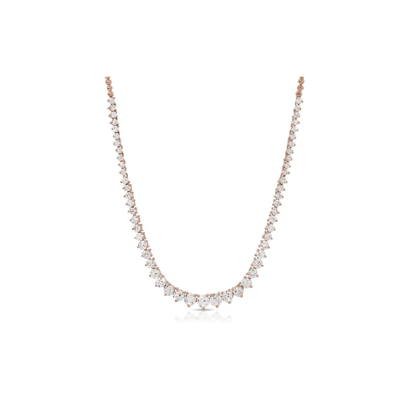 Anniversary gift necklaces  14K Rose Gold Diamond Prong Set Tennis Necklace