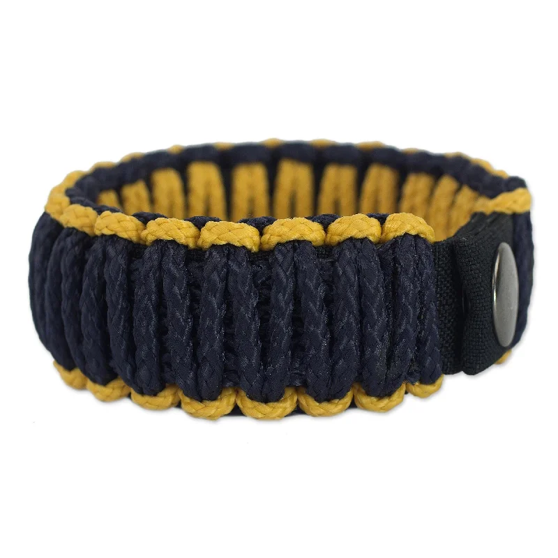 White gold bracelets  Handmade Polyester Men's 'Amina in Gold and Navy' Wristband Bracelet (Ghana)