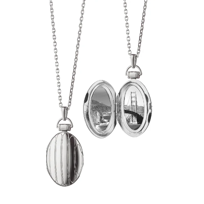 Y2K aesthetic necklaces  Oval Pinstripe Locket Necklace