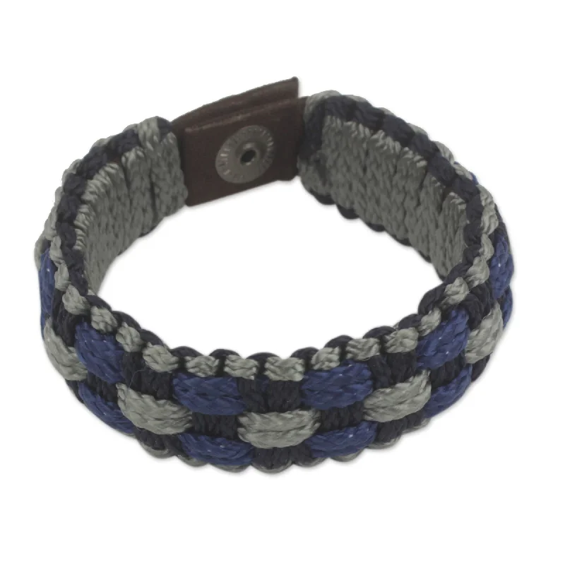 Elegant work bracelets  Men's Polypropylene Gray, Navy Blue and Black Cords Recycled Paper 'Flowing Spring' Wristband Bracelet (Ghana)