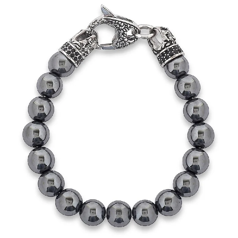 Stretch bead bracelets  Men's Hematite Antiqued Steel Bead Bracelet (10mm) - 8.5"