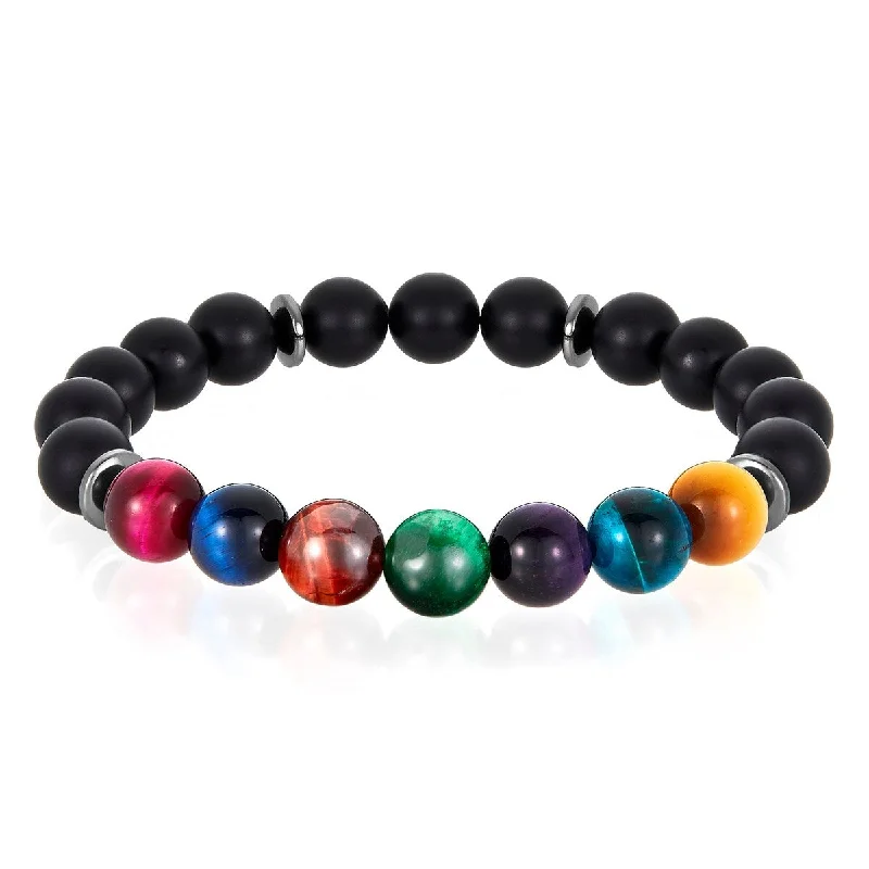 Platinum bracelets for women  Men's Tiger Eye and Onyx Stone Bead Stretch Bracelet (10mm) - 8.25"