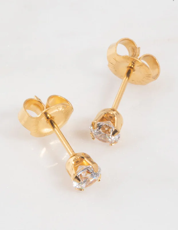 Leaf earringsGold 24K Cubic Zirconia Percing Stud 4mm